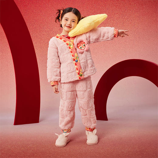 蛇么都旺年衣童装儿童家居服套装2025冬新款男女童睡衣本命年红色保暖套装 商品图0