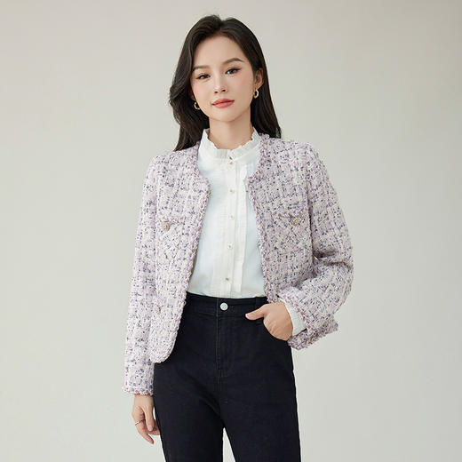 奢姿2024秋季新款大码女装法式短款小香风外套女外搭气质雅致上衣9943362010 商品图0