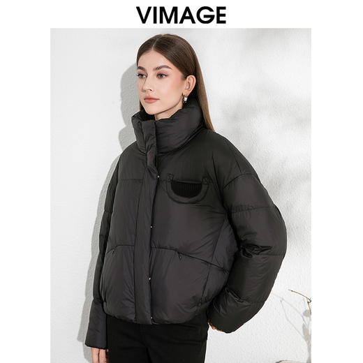 VIMAGE纬漫纪保暖防风立领直筒显瘦黑色短款羽绒服冬季新VD2411315 商品图1