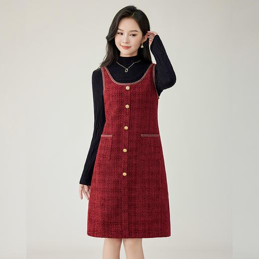 奢姿2025秋冬季新款大码女装复古方领裙子胖妹妹小香风背心连衣裙9944855176（只有背心连衣裙不包含打底衣）） 商品图2