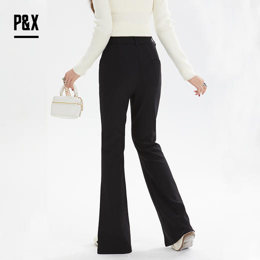 P&X设计师女装秋季微喇叭修身开叉针织休闲长裤 824309289 黑色 商品图4