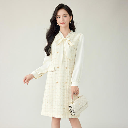 奢姿大码女装2024秋季蝴蝶结减龄拼接小香风裙子胖妹妹时尚连衣裙9943860340 商品图1