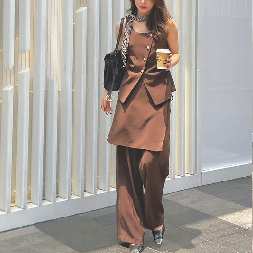 【顺丰包邮】99930 洛诗琳秋季新款氛围感美拉德色系马甲套装077Z 商品图2