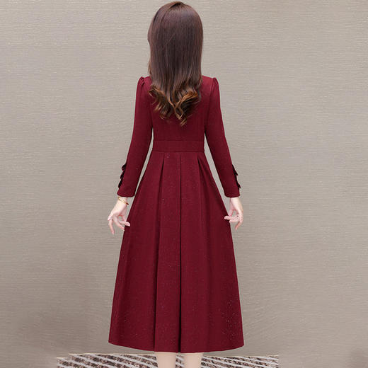 红色长袖连衣裙秋款时尚气质妈妈装百褶裙 QYM-LRX-1714C127-Y 商品图2