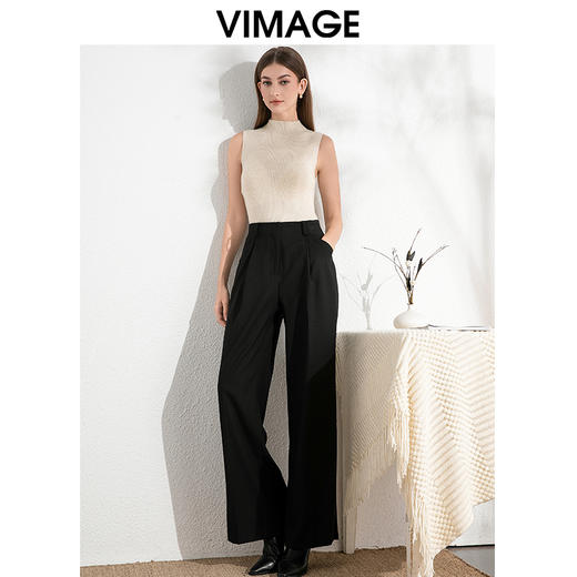 VIMAGE纬漫纪气质小立领无袖修身百搭纯色针织背心秋季新款VC2401308 商品图0