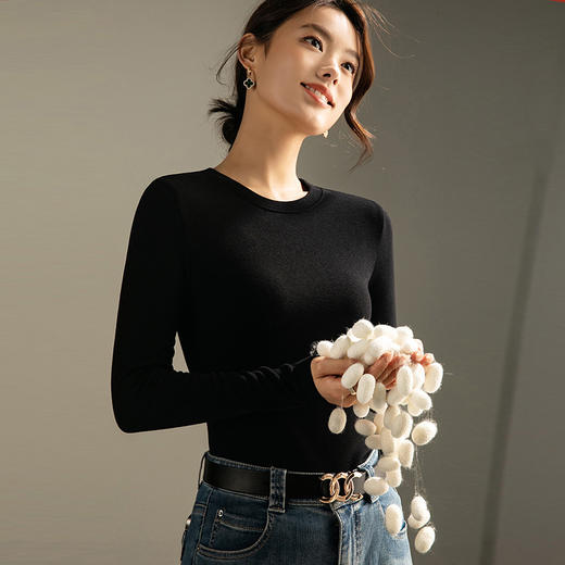 【自】全新升级【铂金会员119/天猫159/差价40】(13515) 洛诗琳秋冬德绒打底衫圆领保暖修身显瘦羊毛 蚕丝蛋白打底衣 商品图0