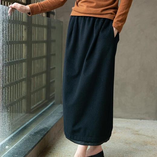 【经典回归】牧衣游原创设计女装经典黑色羊毛呢净色半裙 碧宵 商品图0