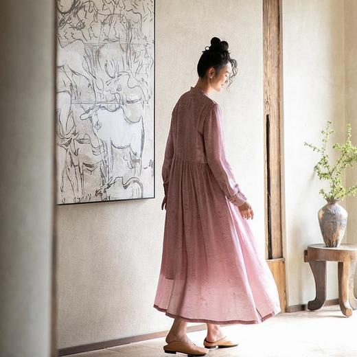 牧衣游原创 炒色手工刺绣丝棉提花连衣裙新款质朴宽松长裙 浅水 商品图2