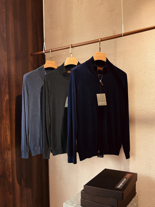 柜3W高奢杰尼亚同款羊毛+桑蚕丝全拉链毛衣外套 商品图3