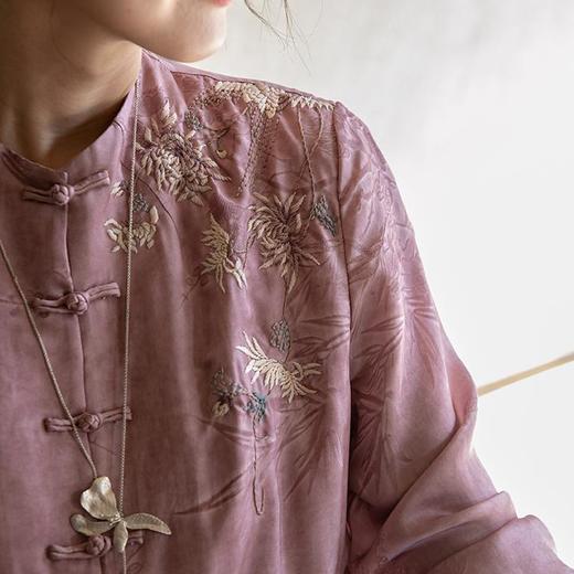 牧衣游原创 炒色手工刺绣丝棉提花连衣裙新款质朴宽松长裙 浅水 商品图3