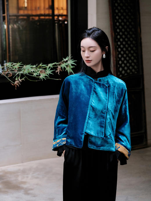 暂不上架|盛唐牡丹|梅兰竹菊漳缎偏襟外套-钉珠款（钉珠花纹随机） 商品图6