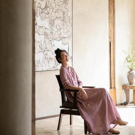 牧衣游原创 炒色手工刺绣丝棉提花连衣裙新款质朴宽松长裙 浅水 商品图0