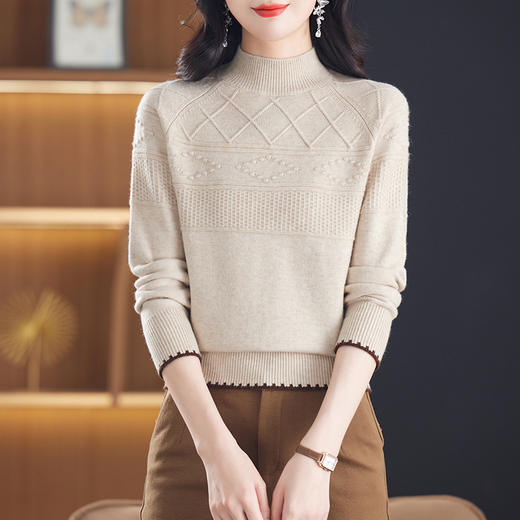 CC-101-82049半高领毛衣女秋冬打底衫2024年新款洋气冬季宽松内搭羊毛上衣潮 商品图3