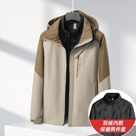 【可拆卸羽绒内胆】【新款DK】大依优型大码三合一鸭绒羽绒服内胆可拆卸帽冲锋衣外套男宽松加肥加大码上衣夹克户外衣两件套 商品图3