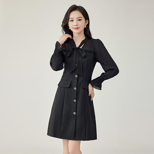 奢姿2024年秋季新款大码女装拼接系带裙子胖妹妹法式气质连衣裙3243803296 商品图3