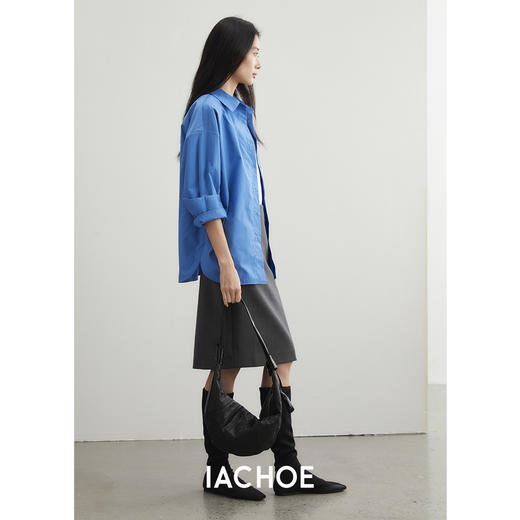 棉仓3561504004-【蓝朋友】克莱因蓝宽松通勤衬衫  设计感法式长袖衬衣 商品图0