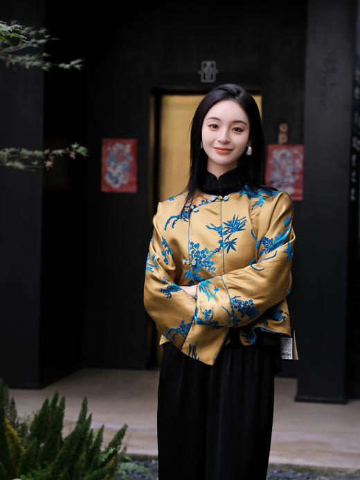 暂不上架|盛唐牡丹|梅兰竹菊漳缎偏襟外套-钉珠款（钉珠花纹随机） 商品图9