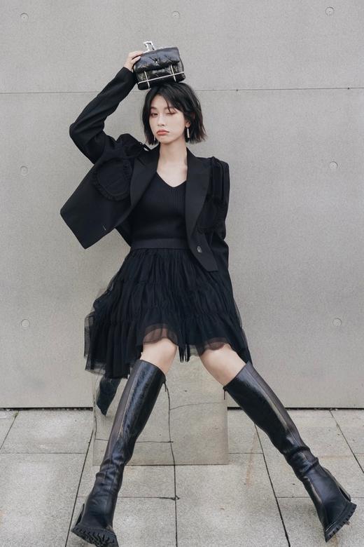 ANSUABEL 气质短款外套V领纱裙套装 14128 商品图1