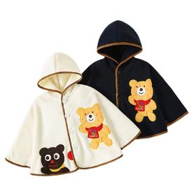 【可爱造型，柔软舒适，轻松防风保暖】miki斗篷男女宝宝 洋气婴儿外出防风 卡通加绒防风保暖披风-QQ