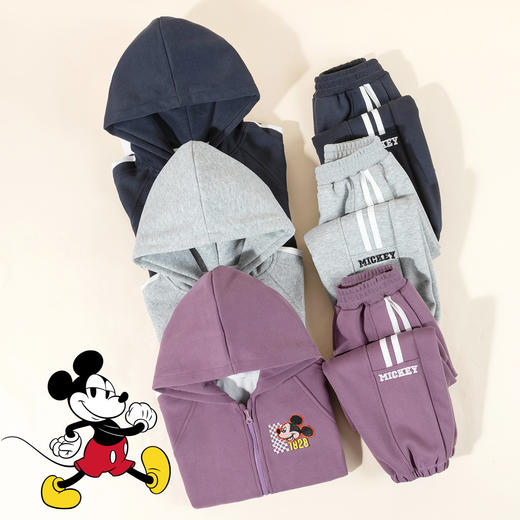 迪士尼2024秋冬新款男童连帽套装中大童运动卫衣卫裤学生跑步两件套HSND24078 商品图1