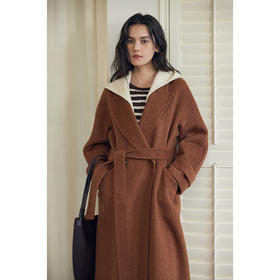 HeyDress双面羊毛大衣女秋冬复古连帽可拆卸加厚气质灰色毛呢外套