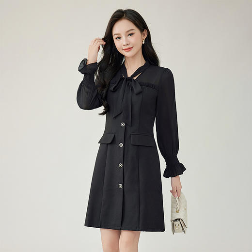 奢姿2024年秋季新款大码女装拼接系带裙子胖妹妹法式气质连衣裙3243803296 商品图0