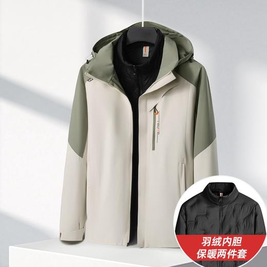 【可拆卸羽绒内胆】【新款DK】大依优型大码三合一鸭绒羽绒服内胆可拆卸帽冲锋衣外套男宽松加肥加大码上衣夹克户外衣两件套 商品图6