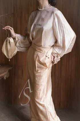 Phaedo  暖金色腰部层褶真丝直筒裤