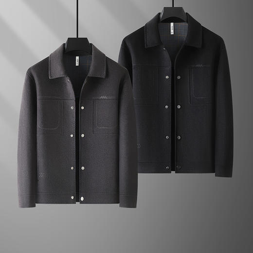 【羊毛】【新款DDT】大依优型大码男装翻领休闲羊毛双面呢毛呢外套拉链夹克外套上衣男士 商品图4