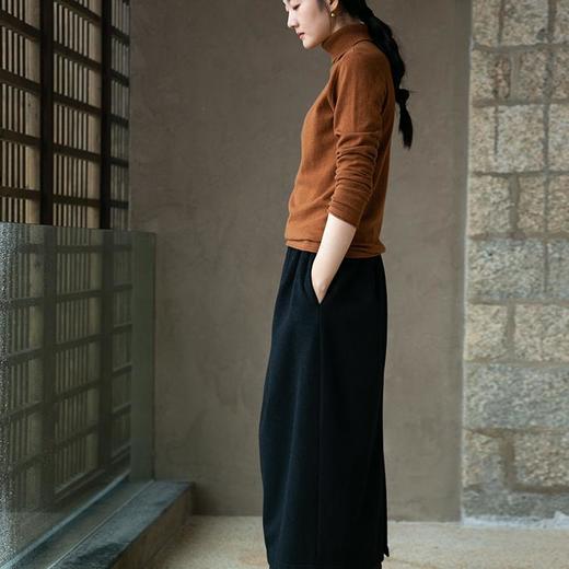 【经典回归】牧衣游原创设计女装经典黑色羊毛呢净色半裙 碧宵 商品图2