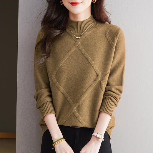 CC-66-5866半高领毛衣女款2024新款冬季宽松洋气厚款针织上衣打底衫秋冬 商品图0