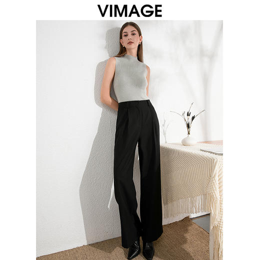 VIMAGE纬漫纪气质小立领无袖修身百搭纯色针织背心秋季新款VC2401308 商品图10