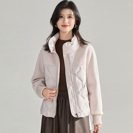 【高货sh】全新升级【铂金会员514/天猫699/差价185】(12707) 洛诗琳冬季新款设计感文艺风立领毛呢拼接小个子羽绒服 商品图2