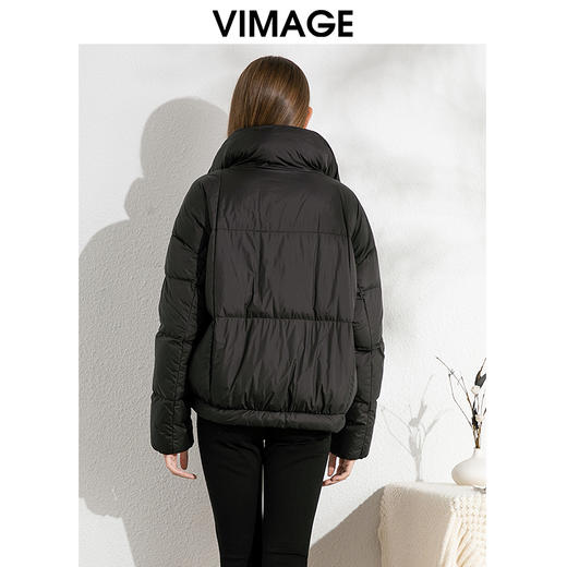 VIMAGE纬漫纪保暖防风立领直筒显瘦黑色短款羽绒服冬季新VD2411315 商品图4