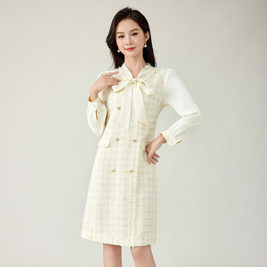 奢姿大码女装2024秋季蝴蝶结减龄拼接小香风裙子胖妹妹时尚连衣裙9943860340 商品图3