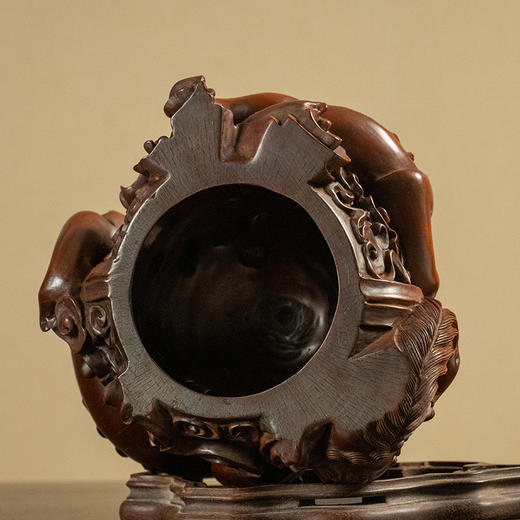 清 黄杨木透雕子母瑞兽香薰（红木座） 商品图3