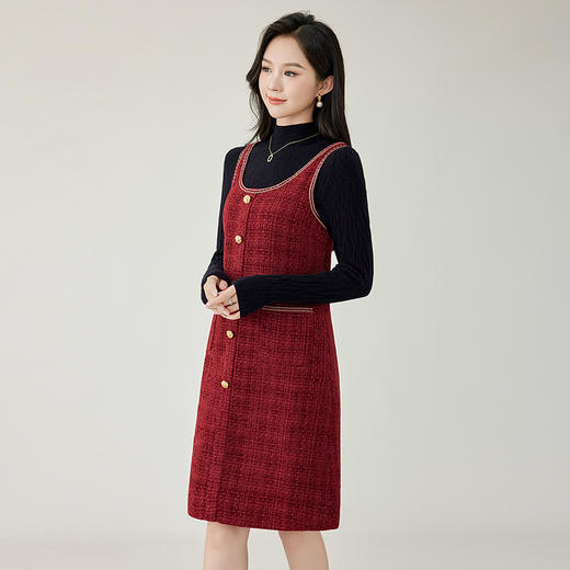 奢姿2025秋冬季新款大码女装复古方领裙子胖妹妹小香风背心连衣裙9944855176（只有背心连衣裙不包含打底衣）） 商品图3