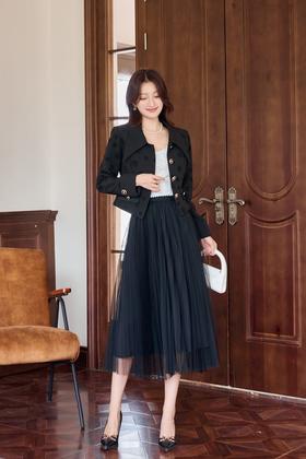 Le Malene 黑色提花宫廷风纱裙套装 19104