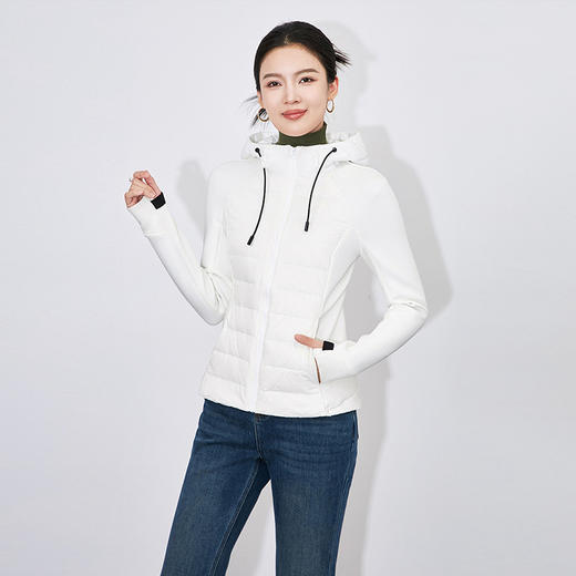 【高货wl】全新升级【铂金会员367/天猫499/差价132】(11622) 洛诗琳冬季新款连帽拼接瑜伽轻薄长袖90白鸭绒短款羽绒服 商品图1