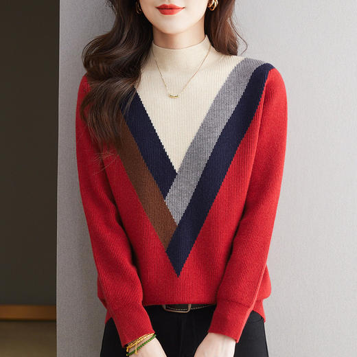 CC-66-5868打底衫女2024新款秋冬时尚洋气撞色半高领女士毛衣短款内搭可外穿 商品图2