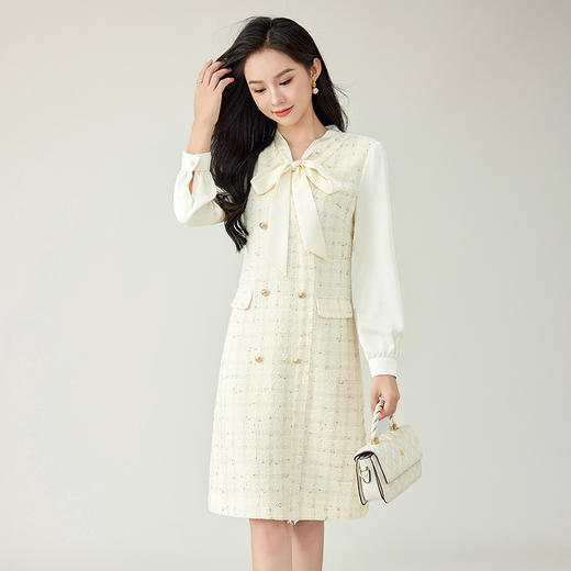 奢姿大码女装2024秋季蝴蝶结减龄拼接小香风裙子胖妹妹时尚连衣裙9943860340 商品图2