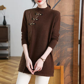 CC-101-3333冬季女装厚棉服拼接针织衫裙子中长款春秋半高领打底衫套头毛衣女