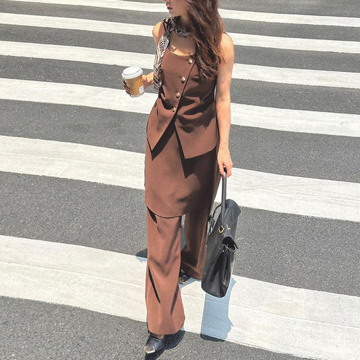 【顺丰包邮】99930 洛诗琳秋季新款氛围感美拉德色系马甲套装077Z 商品图0