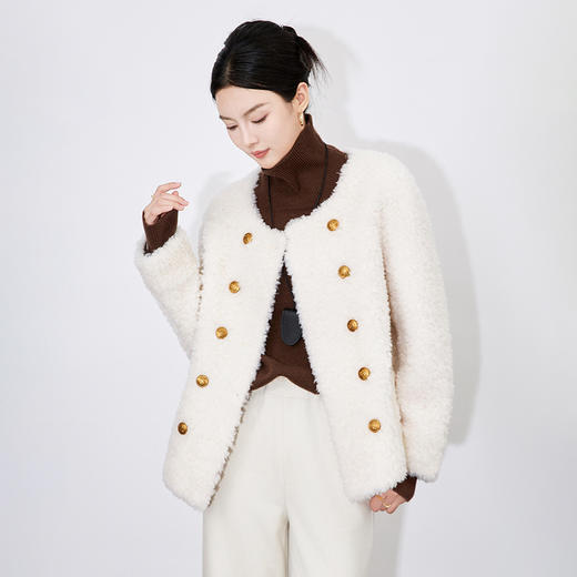 时尚优雅风圆领，双排扣软糯保暖羊羔毛外套WLZD-2432402 商品图2