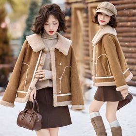 翻领短款羊羔毛外套，加厚小个子棉衣棉服HR-BX2690