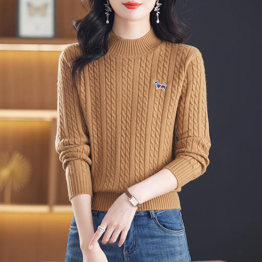 CC-101-81133短款女士毛衣新款2024秋冬厚款刺绣半高领宽松遮肚上衣内搭打底衫 商品图1