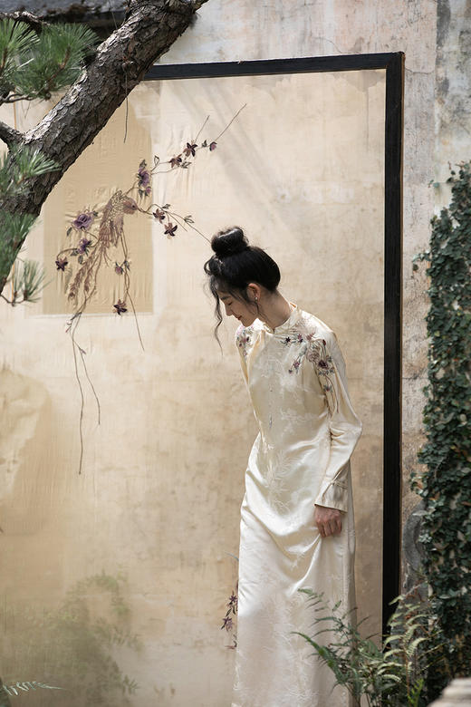 牧衣游原创 手绣炒色真丝混纺连衣裙女文艺复古中式长裙 梦中作 商品图5