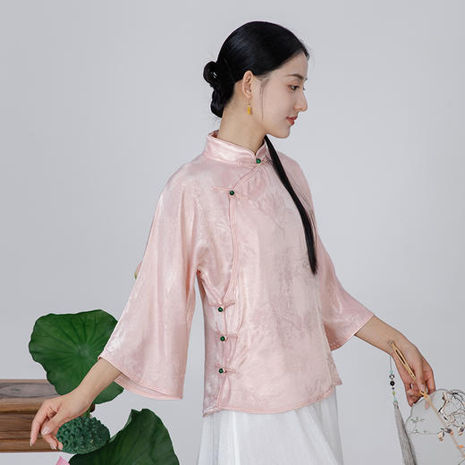 2024夏季新款斜襟短袖新中式短上衣Y240877 。 商品图4