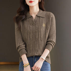 CC-66-5872    polo领毛衣女款2024新款秋冬季时尚洋气翻领针织上衣打底小衫春秋