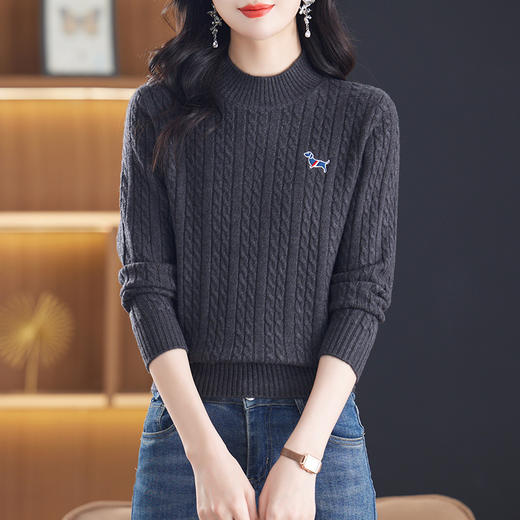 CC-101-81133短款女士毛衣新款2024秋冬厚款刺绣半高领宽松遮肚上衣内搭打底衫 商品图2